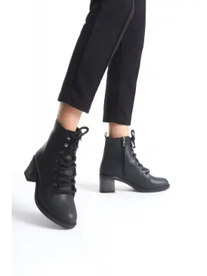 Omarı Rahat ve Şık Siyah Topuklu Bayan Bot