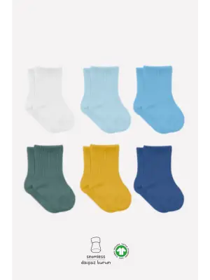 Omarı Renkli Penye Soket Çorap Seti - 6lı