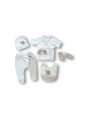 Omarı Romantik Baykuş Nakışlı 5 Parça Zıbın Takımı