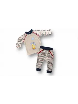 Omarı Şemsiyeli Ördek Nakışlı Bebek Sweatli Takım Mavi