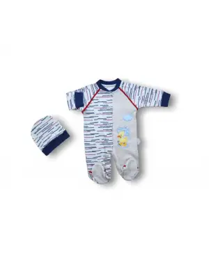 Omarı Şemsiyeli Ördek Nakışlı Bebek Tulumu - Lacivert