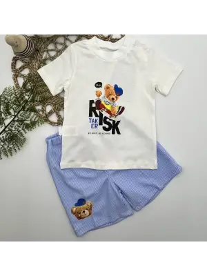 Omarı Sevimli Ayı Baskılı Erkek Bebek Takımı