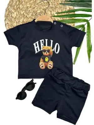 Omarı Sevimli Ayıcık Desenli Kısa Kollu Erkek Bebek Takımı