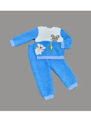 Omarı Sevimli Balık Nakışlı Kuzu Kumaş Sweat Pantolon ve Kollu Takım