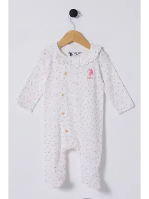 Omarı Sevimli Beyaz-Pembe Bebek Tulumu