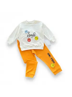 Omarı Sevimli Emoji Desenli Erkek Bebek Takımı - Turuncu