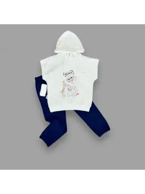Omarı Sevimli Kapşonlu Çocuk Takımı Lacivert