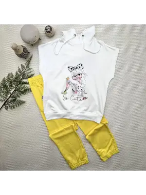 Omarı Sevimli Kapşonlu Çocuk Takımı Sarı