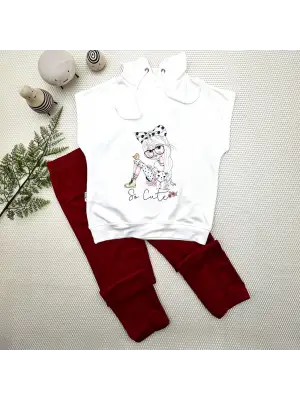 Omarı Sevimli Kız Baskılı Kapşonlu Çocuk Takımı