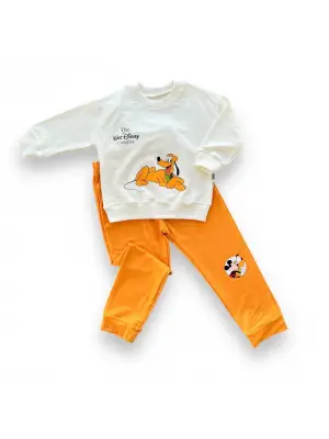 Omarı Sevimli Köpek Desenli Bebek Erkek Takımı Turuncu