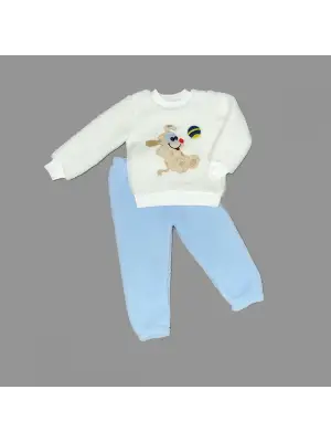 Omarı Sevimli Kuzu Nakışlı Bebek Takımı Mavi