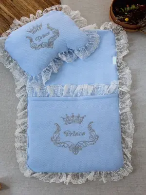 Omarı Sevimli Yenidoğan Mavi Nakışlı Trilüks 2li Alt Açma Seti