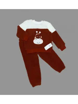 Omarı Sevimli Zürafa Desenli Çocuk Takımı Kahverengi