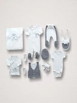 Omarı Şık Nakışlı Gri Hastane Çıkışı Zıbın Takımı