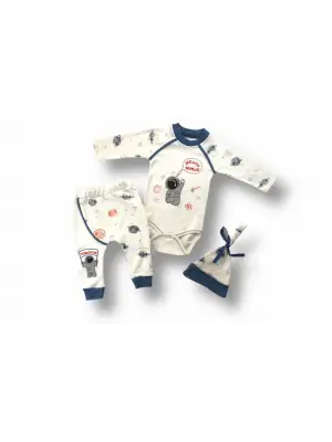 Omarı Şirin Kozmonot Nakışlı Bebek Takımı Ekru