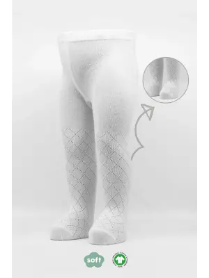 Omarı Tekli Ekose Kabartma Penye Külotlu Çorap Beyaz