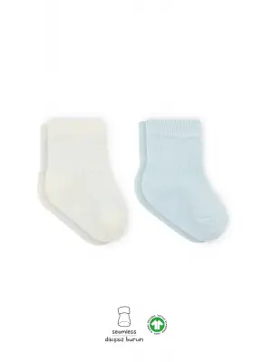 Omarı Trend Penye Soket Çorap Seti Mavi Ekru