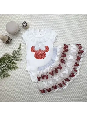 Omarı Trendy Mickey Nakışlı Kısa Kollu Bebek Takımı