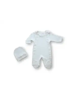 Omarı Tüllü Fırfır Detaylı Kız Bebek Tulumu Ekru