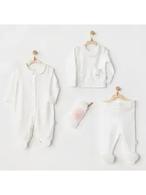 Omarı Tüllü Newborn Bebek Seti Ekru