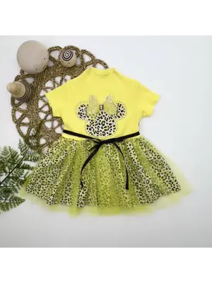 Omarı Tütü Elbise Mickey Temalı Sarı Renkli