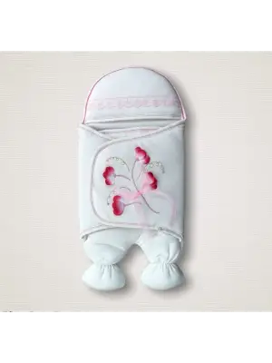 Omarı Yapay Çiçek İşlemeli Lüks Kız Bebek Kundak Battaniyesi