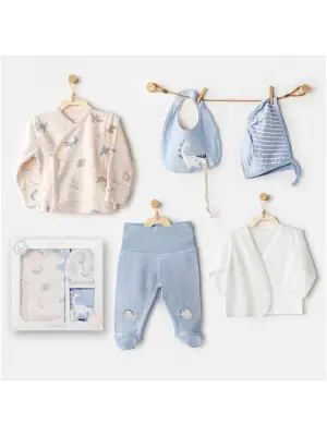 Omarı Yeni Doğan Bebek Seti Dinozor Temalı 5 Parça Bej Hastane Çıkışı