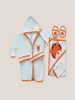 Omarı Yeni Doğan Bebekler İçin Sevimli Kaplan Nakışlı 5li Havlu Silgi Takımı