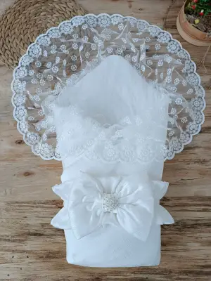 Omarı Yenidoğan Ay Işığı Papatya Dantelli Battaniye
