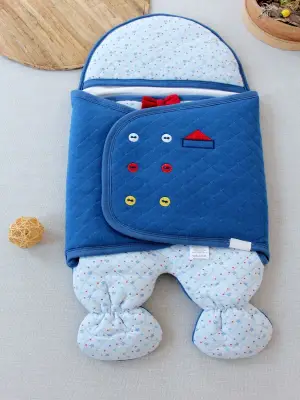 Omarı Yenidoğan Ayaklı Smokin Bebek Kundak Mavi