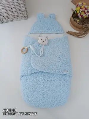 Omarı Yenidoğan Bebek Battaniyesi Kundak Mavi