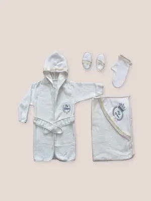 Omarı Yenidoğan Bebekler İçin Kaplan Nakışlı 5li Havlu Takımı Mavi