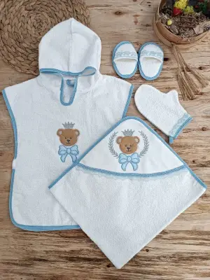 Omarı Yenidoğan Bebekler İçin Sevimli Ayıcıklı Havlu Silgi Seti Mavi