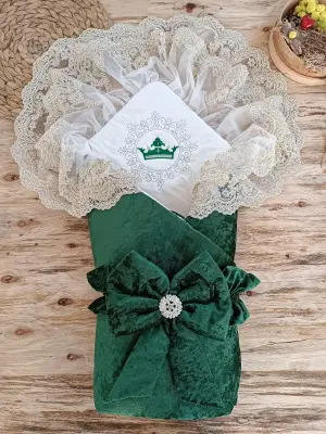 Omarı Yenidoğan İnci Fiyonklu Duvaklı Kundak Battaniyesi - Yeşil