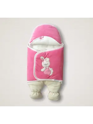 Omarı Yenidoğan Kadife Kumaş Şapkalı Bebek Battaniyesi Pembe
