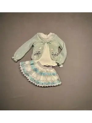 Omarı Yenidoğan Kız Çocuk 3lü Örme Hırka Etek Takımı