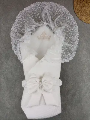 Omarı Yenidoğan Lüks Kundak Bebek Battaniyesi Ekru