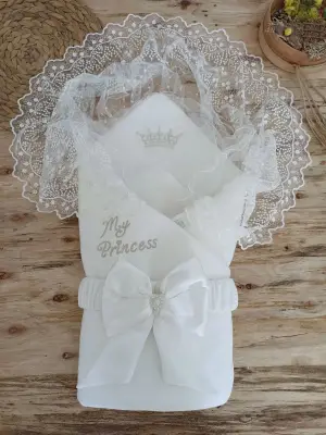 Omarı Yenidoğan Nakışlı Kundak Bebek Battaniyesi - Ekru