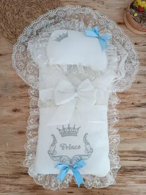 Omarı Yenidoğan Nakışlı Kundaklı Erkek Alt Açma Seti - Mavi