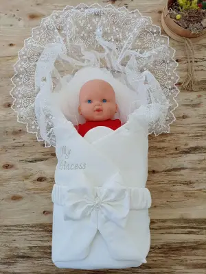 Omarı Yenidoğan Nakışlı Lüks Kundak Bebek Battaniyesi