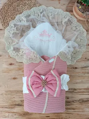 Omarı Yenidoğan Örgü Trilüx Bebek Battaniyesi - Gül Kurusu