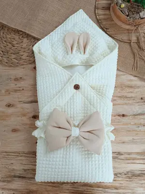 Omarı Yenidoğan Sevimli Kulaklı Şapkalı Bebek Battaniyesi