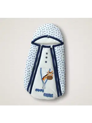 Omarı Yenidoğan Zürafa Nakışlı Mavi Bebek Battaniyesi