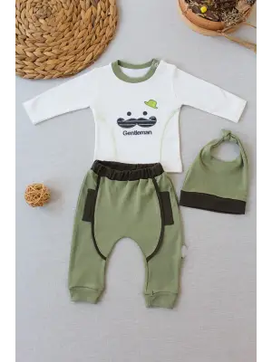 Omarı Yeşil Erkek Bebek Takımı - Şapkalı Uzun Kollu Sweat