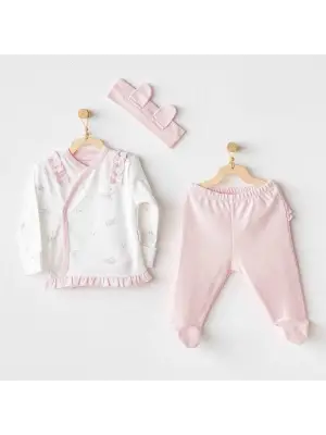 Omarı Yumuşacık Tavşan Ayı 3lü Bebek Zıbın Seti Pembe