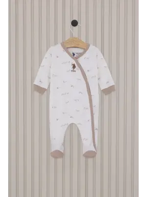 Omarı Yumuşak Pamuklu Bebek Tulumu Krem Renkli