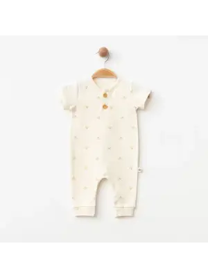 Omarı Yumuşak Pamuklu Bej Bebek Tulumu