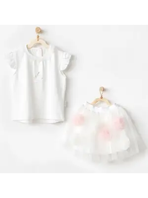 Omarı Yumuşak Pamuktan 2li Bebek Takımı Ekru Renkli