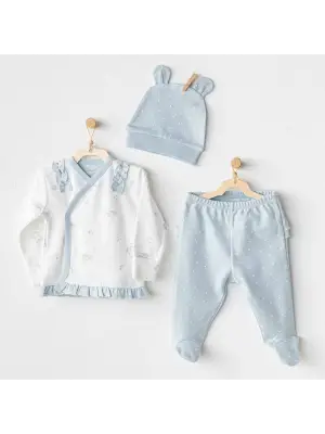 Omarı Yumuşak Tavşan Ayı 3lü Zıbın Seti Mavi