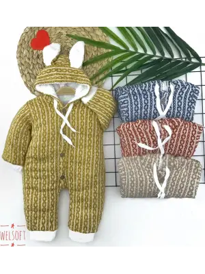 Omarı Yumuşak Triko Kumaş Bebek Tulumu - Bej